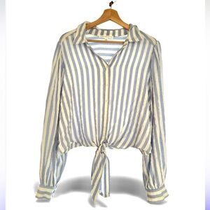 Jane and Delancey Striped Women's Button Down Shirt front tie large
